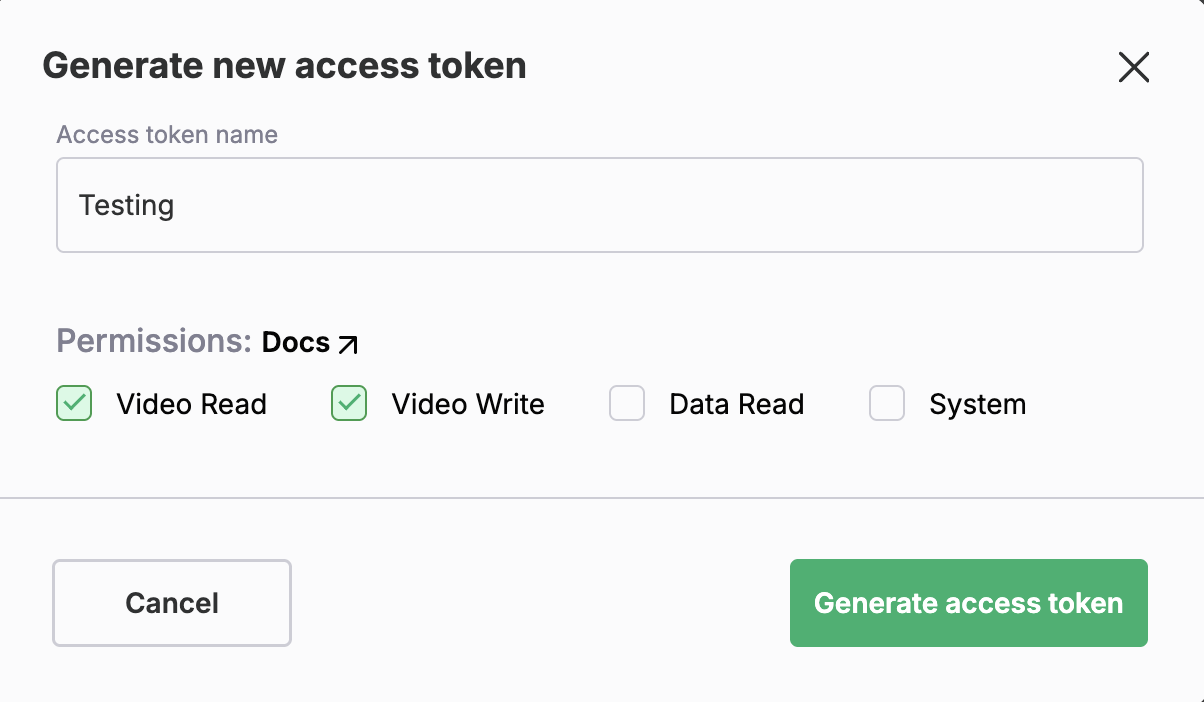 FastPix Video access token permissions